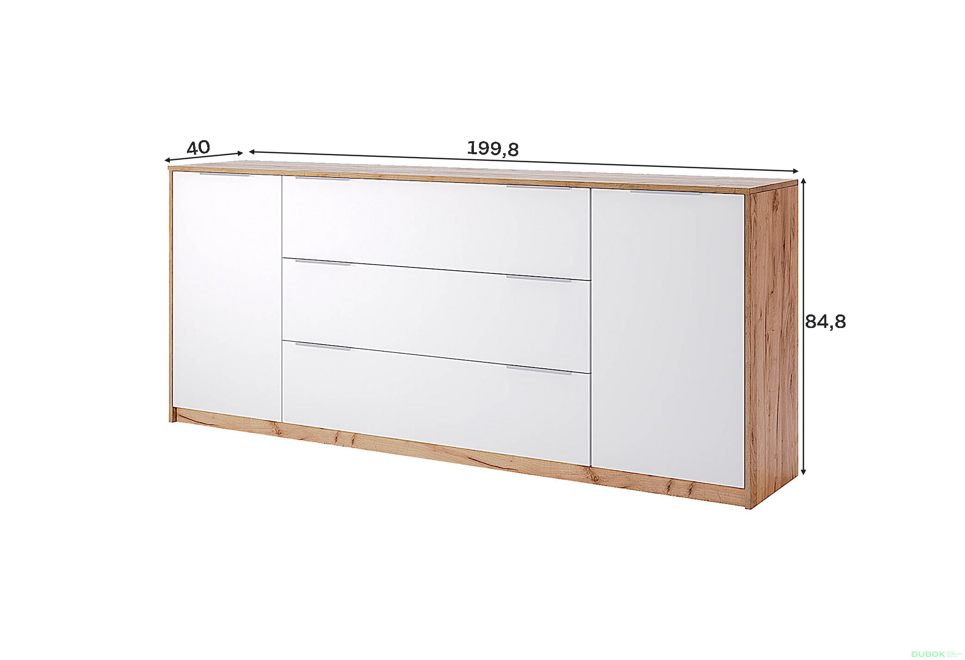 Fotografia 3 - Komoda 2 dvere 3 zásuvky 200 cm dub kraft / biela Asti