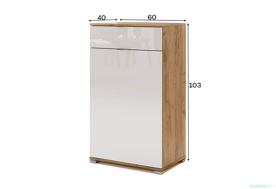 Fotografia 5 - Komoda 1d 1š dub craft / biela Asti