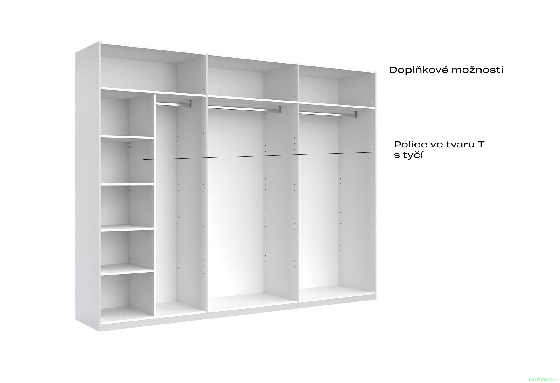 Fotografia 8 - Skriňa 6D bez zrkadiel série N, dub kraft / biela Asti