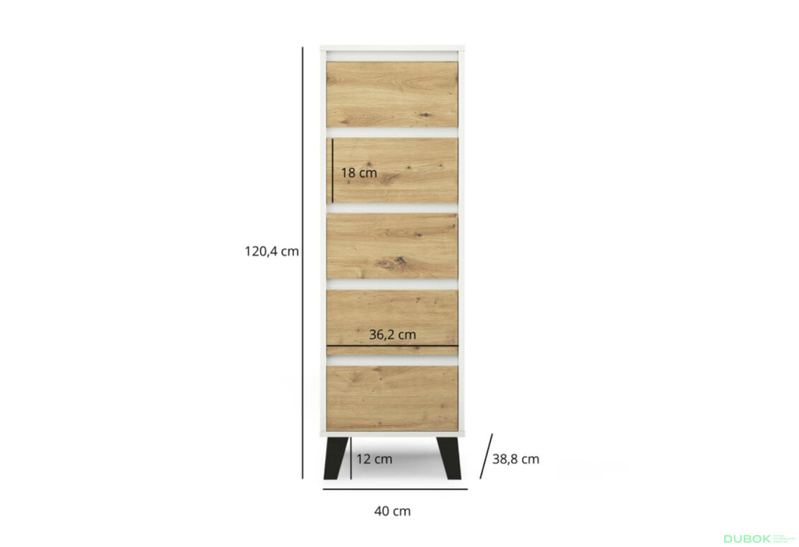 Fotografia 5 - Komoda Borg 5s/40 biela / dub artisan