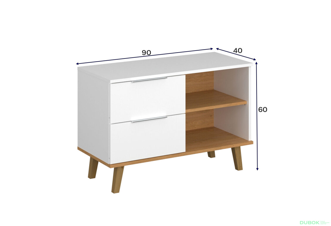 Fotografia 5 - Komoda 2s/90 biela / dub kamenný Neptún