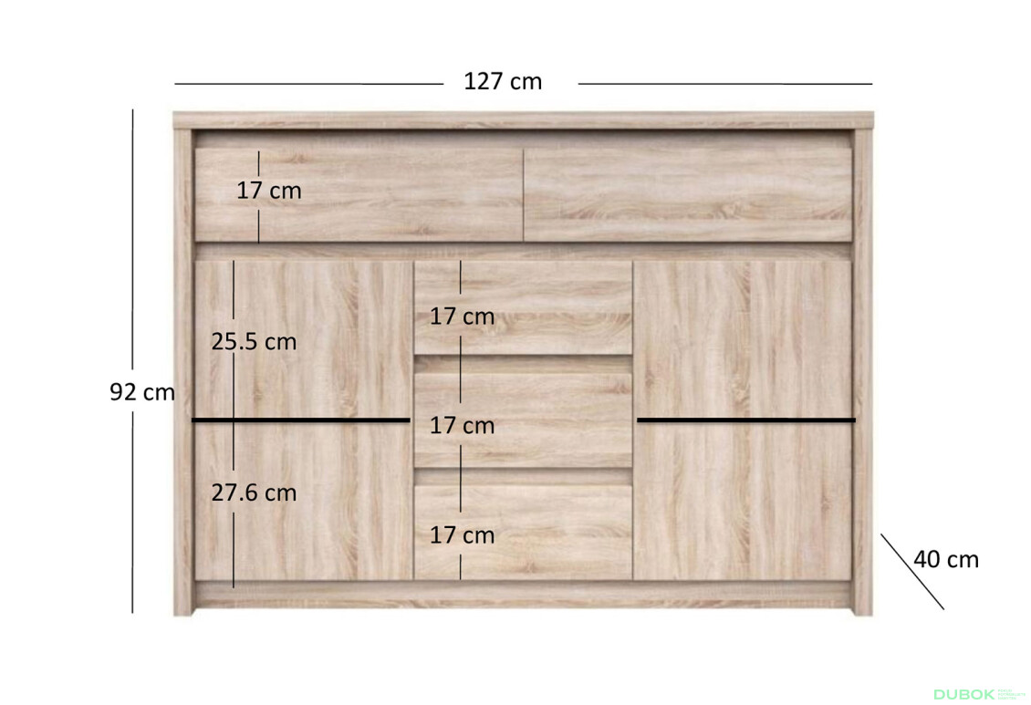 Komoda s dvierkami a 5 zásuvkami Norton 127 cm Dub Sonoma - Fotografia 6 Fotografia 6 - Komoda s dvierkami a 5 zásuvkami Norton 127 cm Dub Sonoma