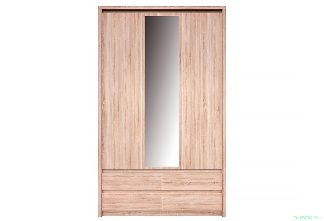 Skriňa trojdverová so zrkadlom a zásuvkami Norton 127x210x60 cm Dub sonoma - Fotografia 1 Fotografia 1 - Skriňa trojdverová so zrkadlom a zásuvkami Norton 127x210x60 cm Dub sonoma