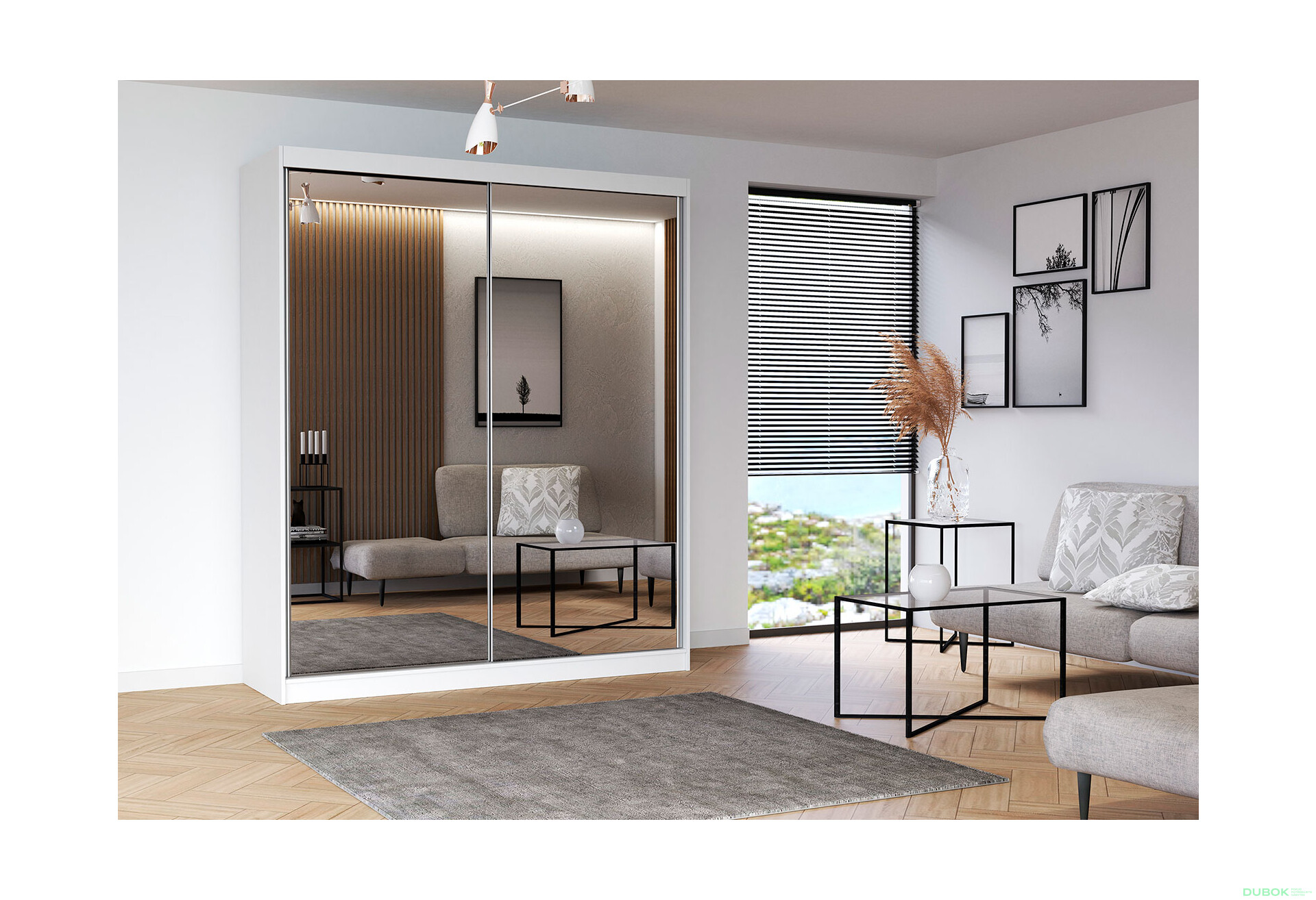 Fotografia 2 - Skriňa Multi 20, 183 biela + fasáda biely lesk + zrkadlo