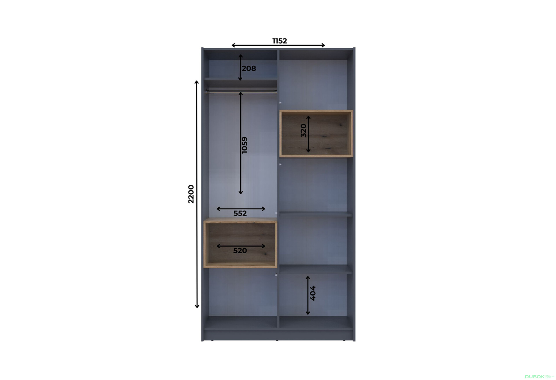 Fotografia 8 - Skriňa Dale 2D s výklenkom 115.2х52х220 cm grafit / dub evoke