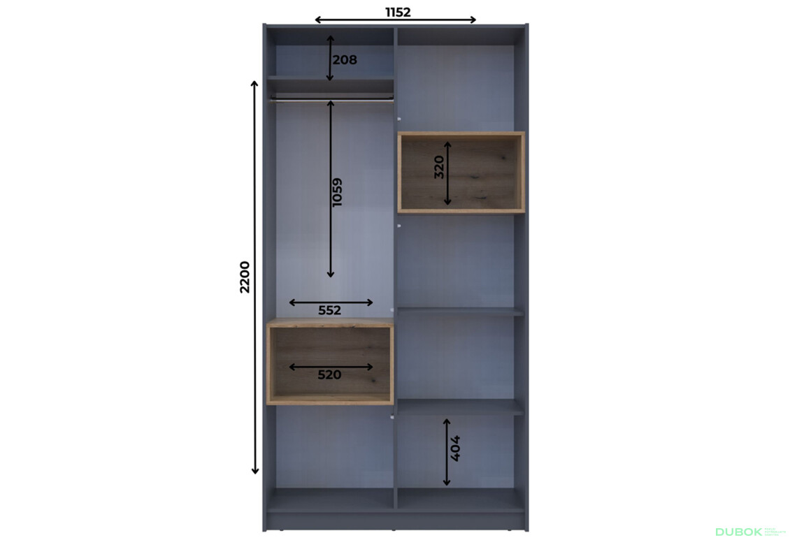 Skriňa Dale 2D s výklenkom 115.2х52х220 cm grafit / dub evoke - Fotografia 13 Fotografia 13 - Skriňa Dale 2D s výklenkom 115.2х52х220 cm grafit / dub evoke