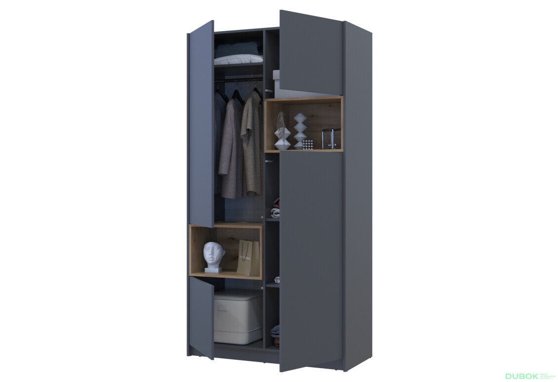 Skriňa Dale 2D s výklenkom 115.2х52х220 cm grafit / dub evoke - Fotografia 6 Fotografia 6 - Skriňa Dale 2D s výklenkom 115.2х52х220 cm grafit / dub evoke