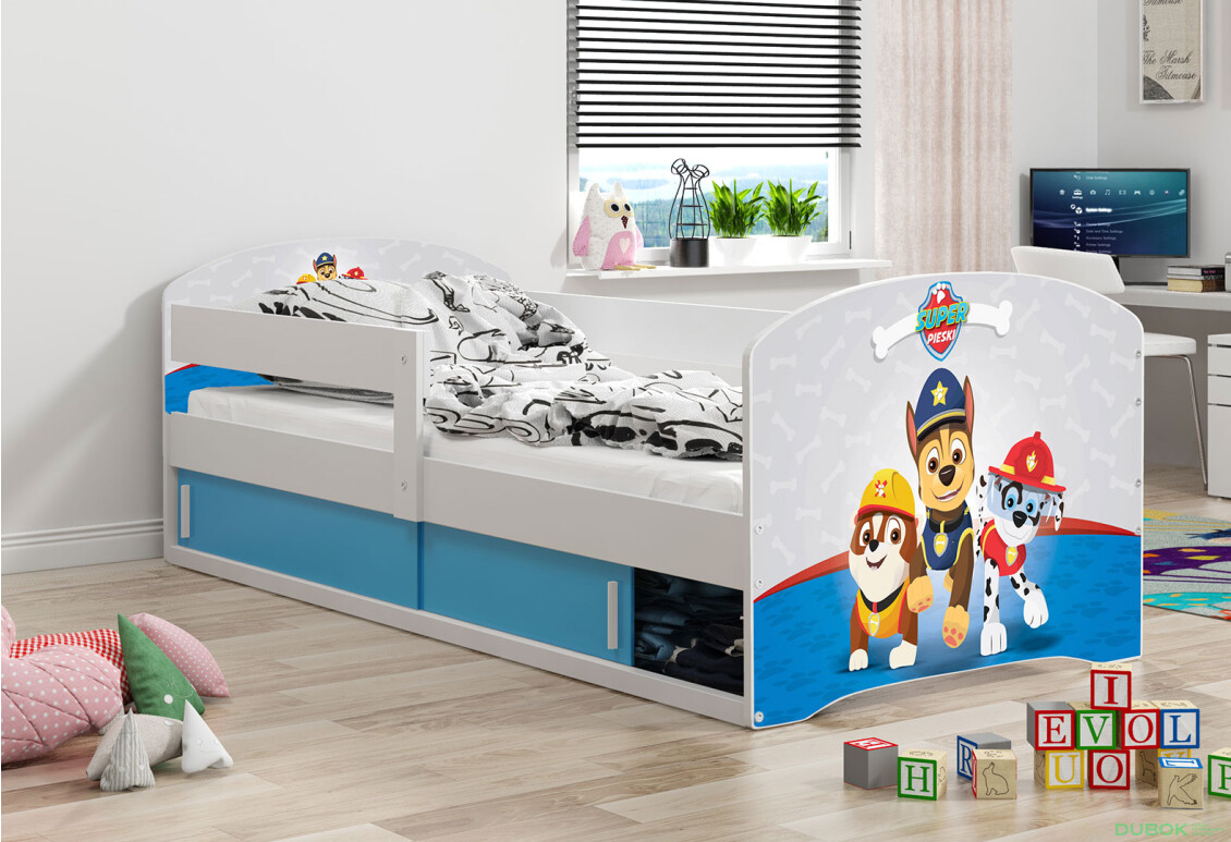Posteľ Luki 1 biele Tlapková patrola 80x160 cm s roštom, matracom - Fotografia 2 Fotografia 2 - Posteľ Luki 1 biele Tlapková patrola 80x160 cm s roštom, matracom