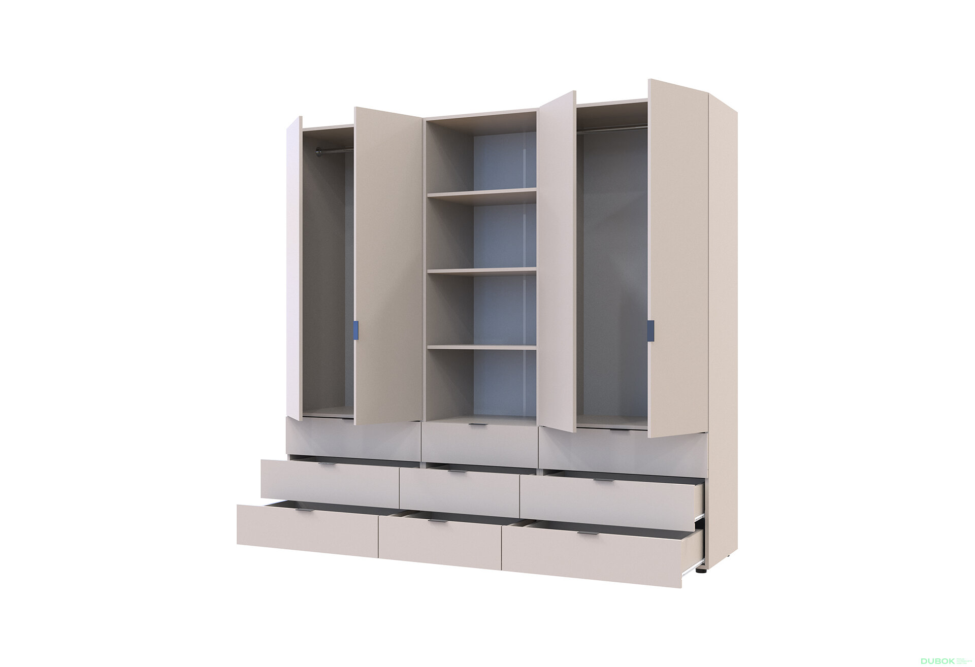 Fotografia 2 - Skriňa štvordverová s regálom s zásuvkami Gelar 215 cm kašemír