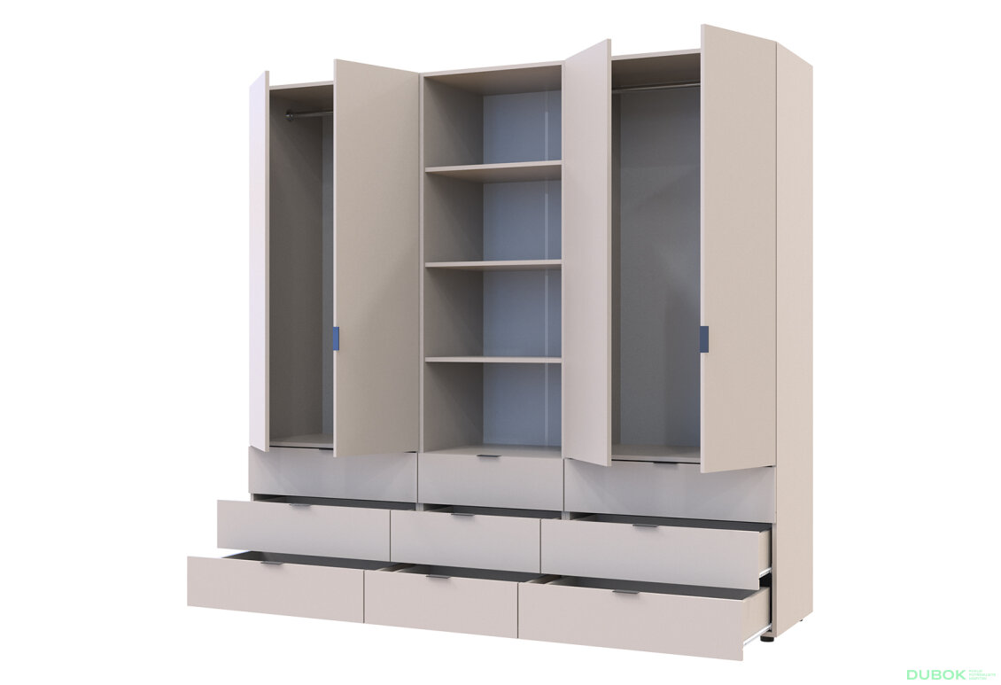 Fotografia 2 - Skriňa štvordverová s regálom s zásuvkami Gelar 215 cm kašemír