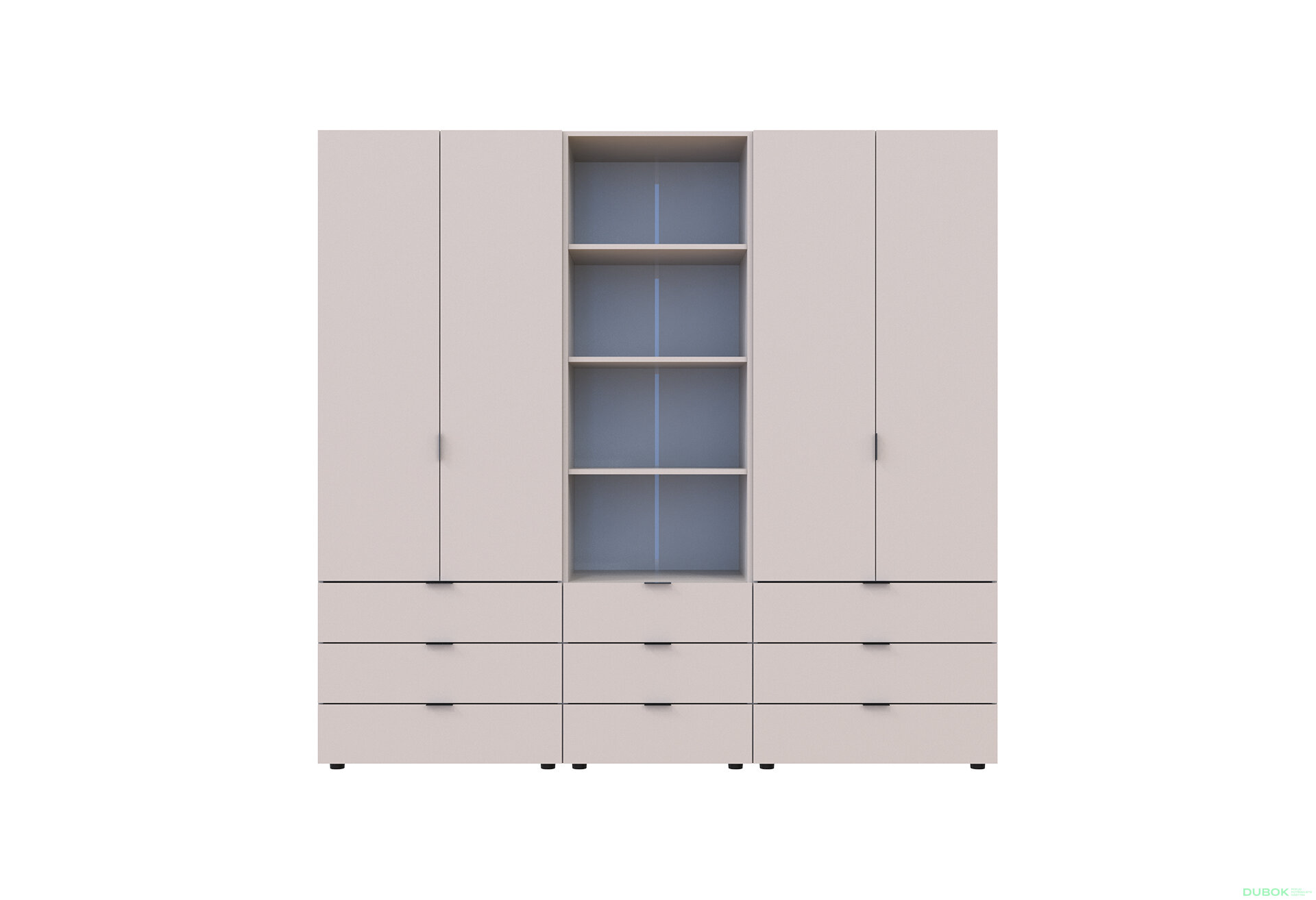 Fotografia 3 - Skriňa štvordverová s regálom s zásuvkami Gelar 215 cm kašemír