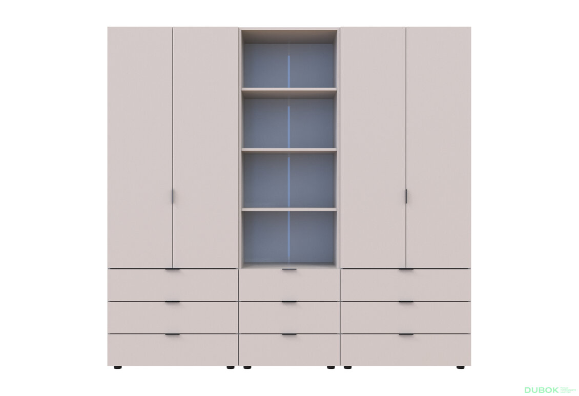 Fotografia 3 - Skriňa štvordverová s regálom s zásuvkami Gelar 215 cm kašemír
