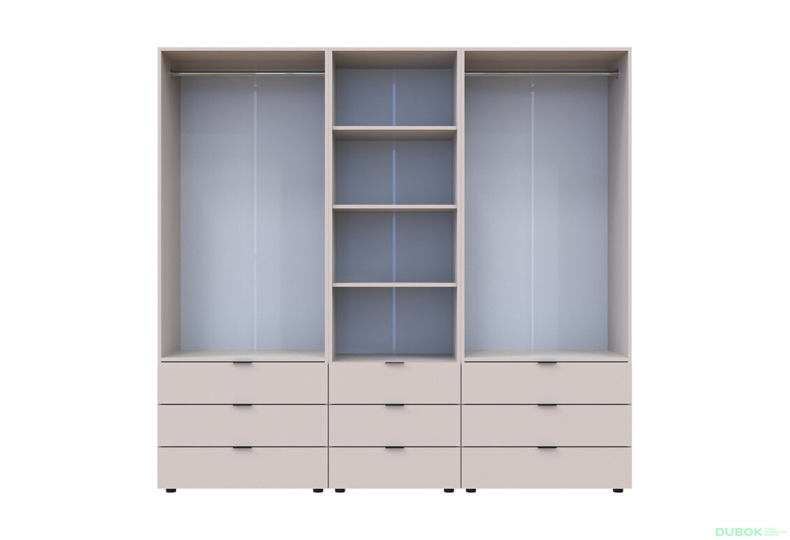 Fotografia 5 - Skriňa štvordverová s regálom s zásuvkami Gelar 215 cm kašemír
