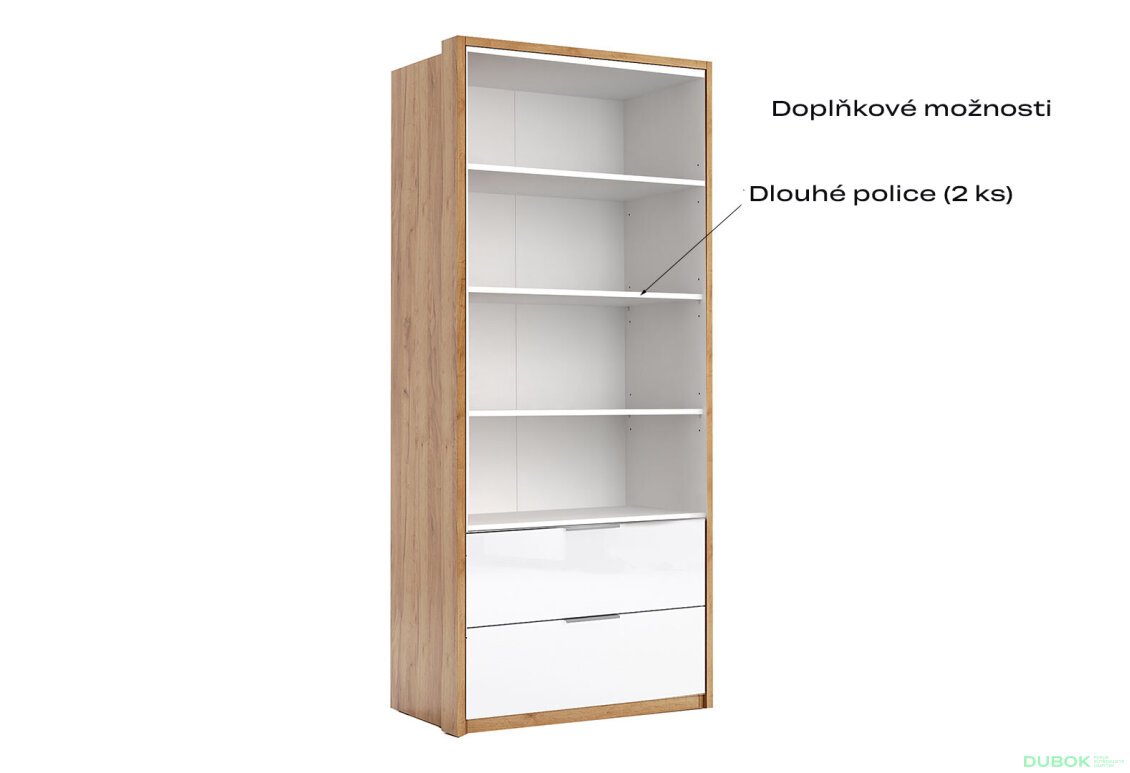 Fotografia 5 - Skriňa 2D 2Š bez zrkadiel, séria N, dub kraft / biela Asti