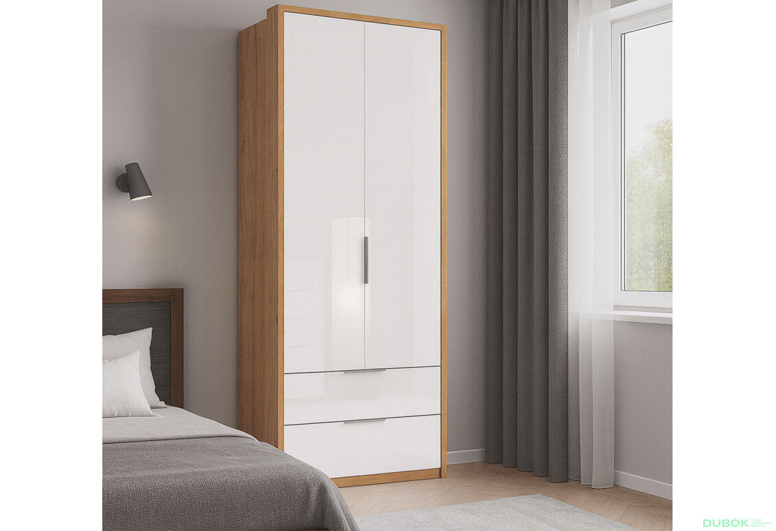 Fotografia 6 - Skriňa 2D 2Š bez zrkadiel, séria N, dub kraft / biela Asti