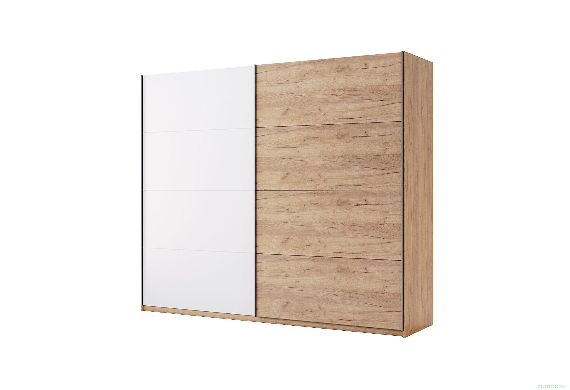 Skriňa s posuvnými dverami 2,5x2,1m (Dvere Dub Kraft/Lesklá Biela) séria N Asti - Fotografia 1 Fotografia 1 - Skriňa s posuvnými dverami 2,5x2,1m (Dvere Dub Kraft/Lesklá Biela) séria N Asti