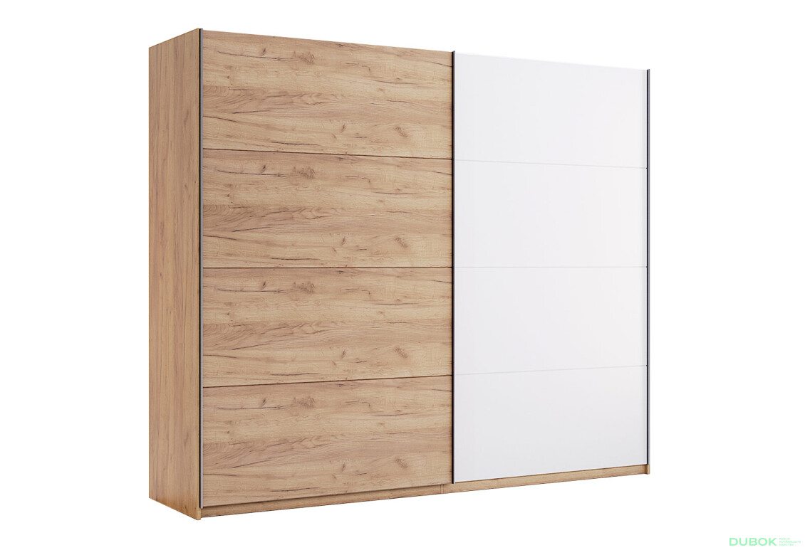 Fotografia 3 - Skriňa s posuvnými dverami 2,5x2,1m (Dvere Dub Kraft/Lesklá Biela) séria N Asti