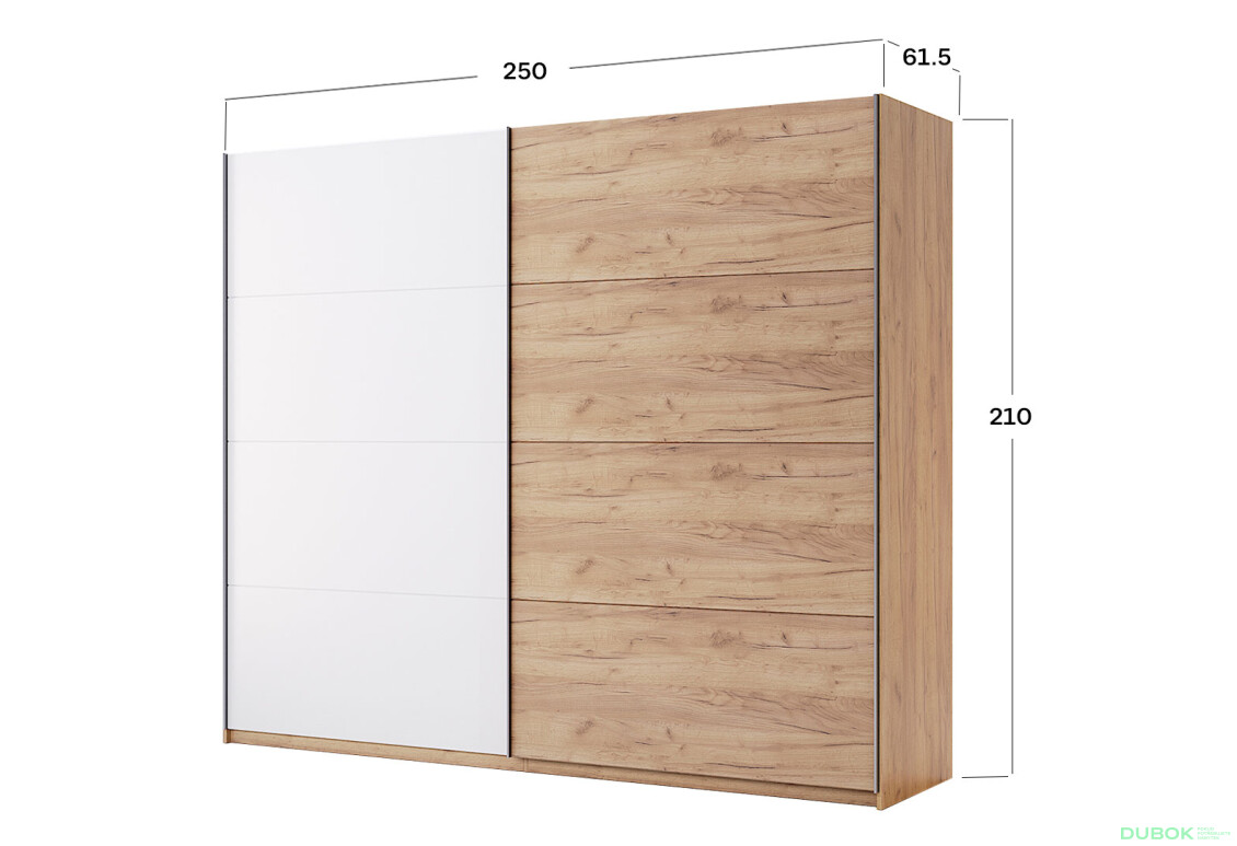 Fotografia 3 - Skriňa s posuvnými dverami 2,5x2,1m (Dvere Dub Kraft/Lesklá Biela) séria N Asti