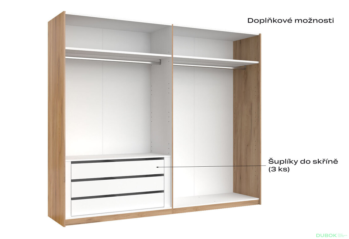Skriňa s posuvnými dverami 2,5x2,1m (Dvere Dub Kraft/Lesklá Biela) séria N Asti - Fotografia 9 Fotografia 9 - Skriňa s posuvnými dverami 2,5x2,1m (Dvere Dub Kraft/Lesklá Biela) séria N Asti