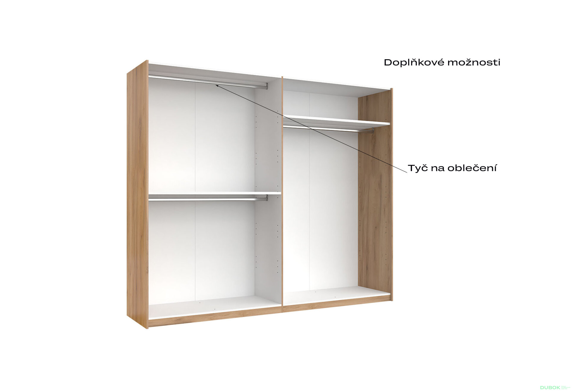 Fotografia 5 - Skriňa s posuvnými dverami 2,5x2,1m (Dvere Dub Kraft/Lesklá Biela) séria N Asti