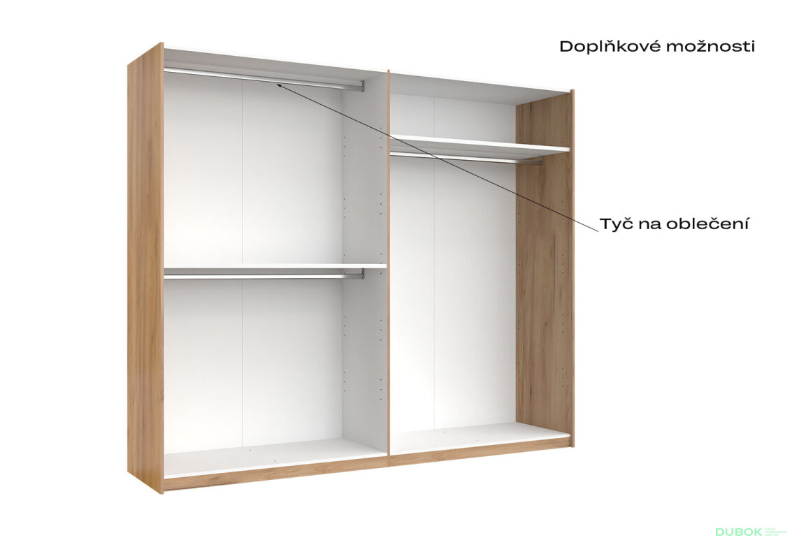 Fotografia 5 - Skriňa s posuvnými dverami 2,5x2,1m (Dvere Dub Kraft/Lesklá Biela) séria N Asti