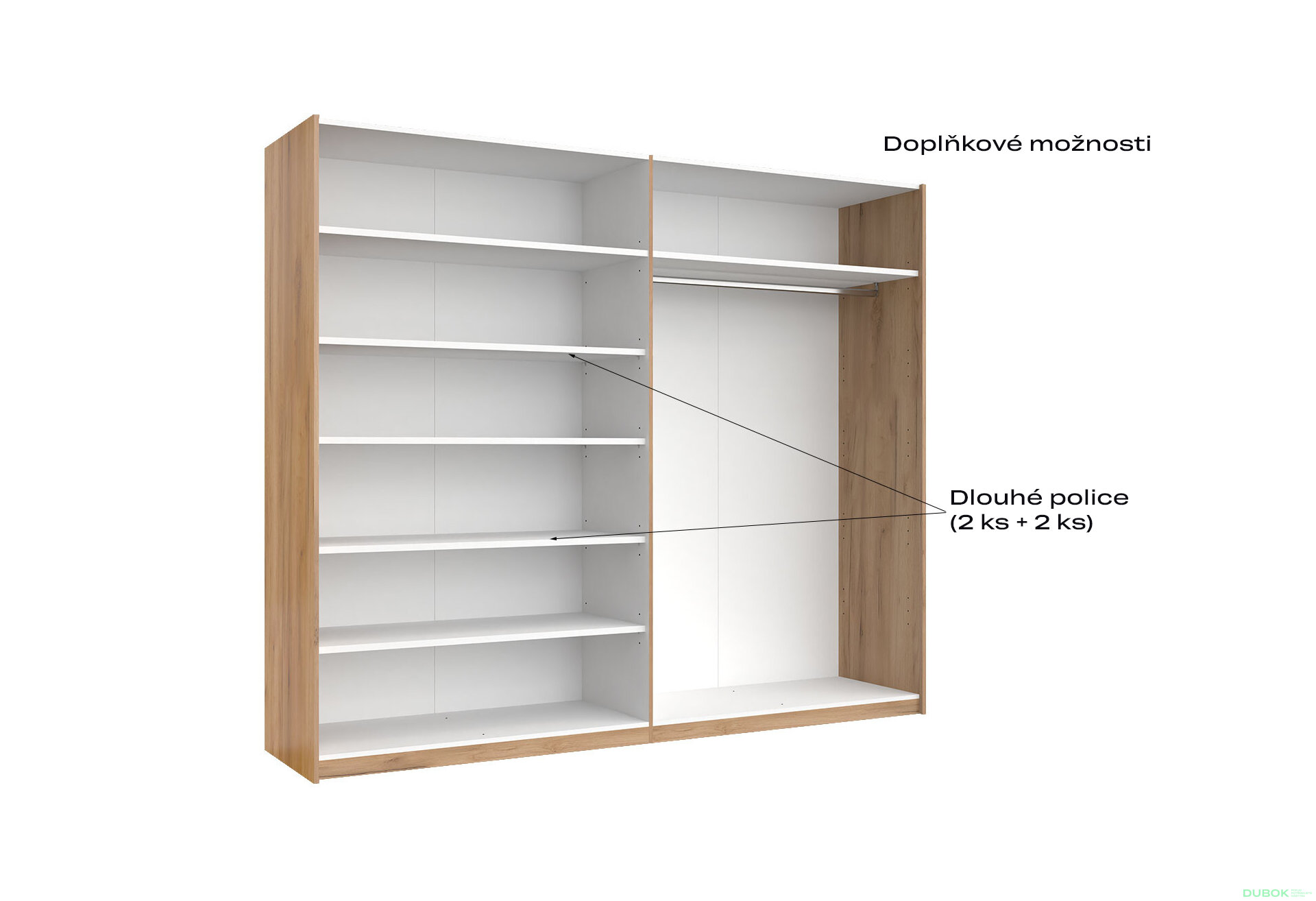 Fotografia 7 - Skriňa s posuvnými dverami 2,5x2,1m (Dvere Dub Kraft/Lesklá Biela) séria N Asti