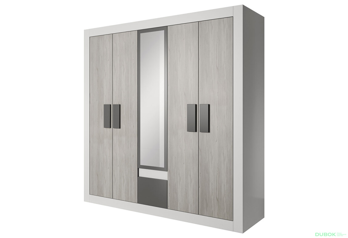 Skriňa 5D Spálňa Helios biely / kathult / grafit