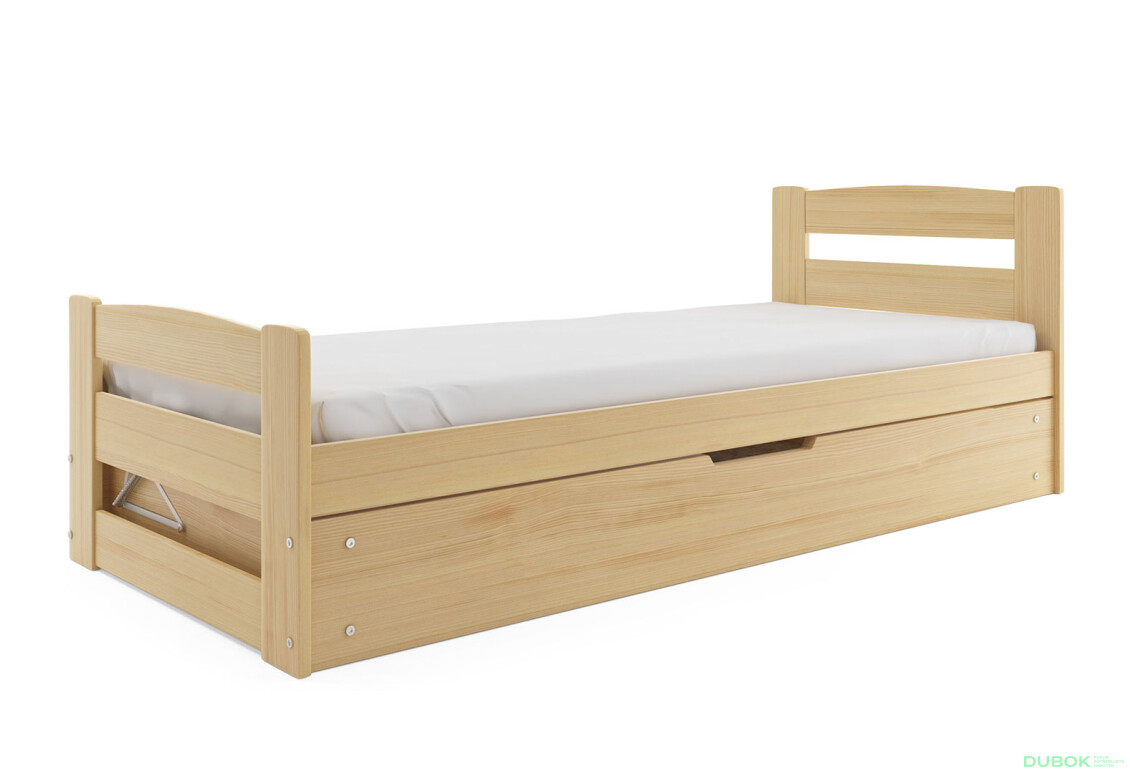 Posteľ Erni borovice 90x200 cm s roštom, úložným priestorom, s matracom