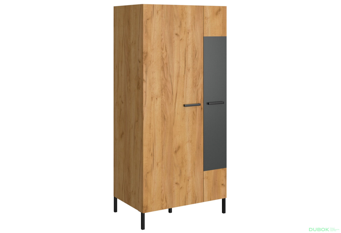 Skriňa dvojdverová Santes 90x197x60.1 cm Dub craft zlatý / Antracit - Fotografia 2 Fotografia 2 - Skriňa dvojdverová Santes 90x197x60.1 cm Dub craft zlatý / Antracit