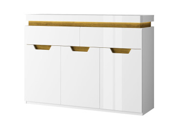 Komoda 3d2s biely lesk / dub navarra Torino