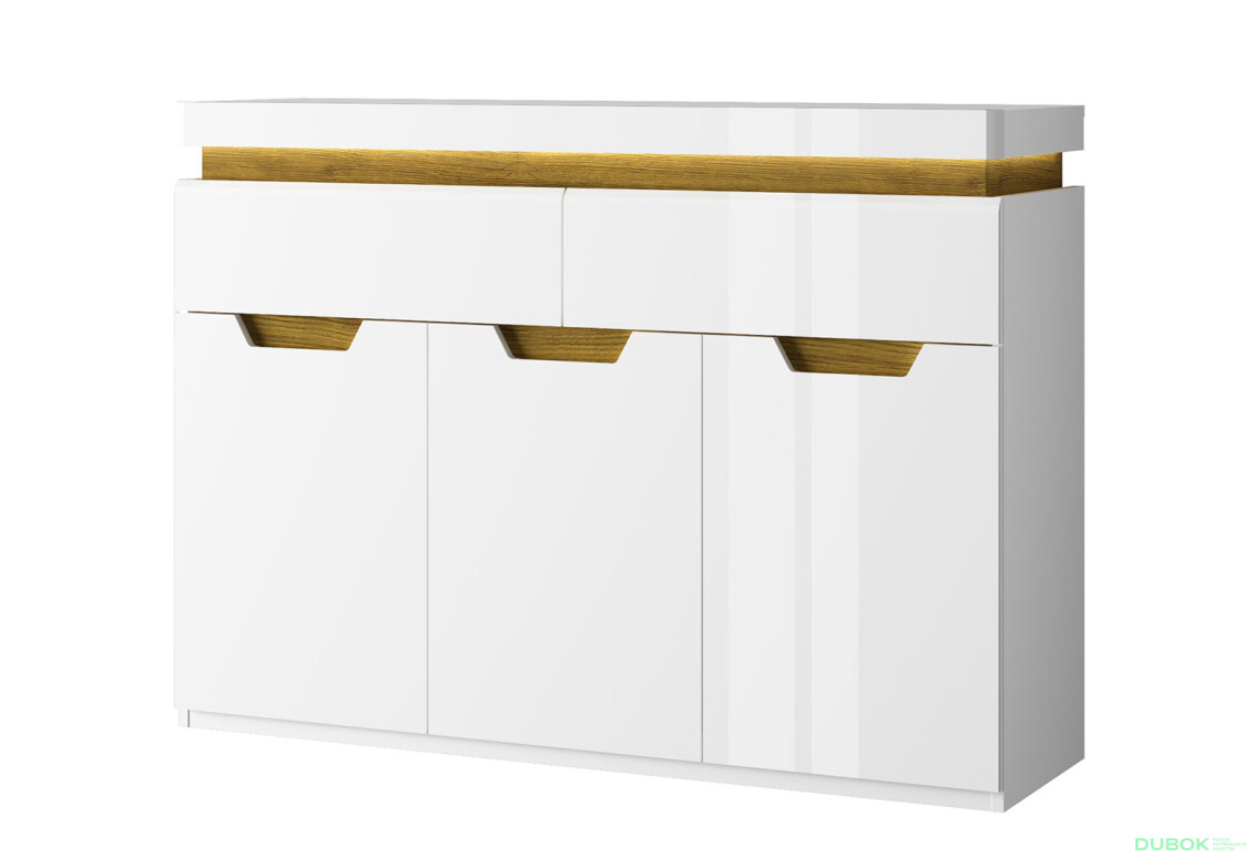 Komoda 3d2s biely lesk / dub navarra Torino