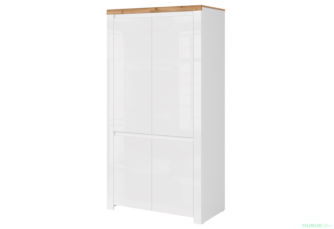 Skriňa štvordverová Vigo 106x202x56 cm Biely lesk / Dub wotan - Fotografia 1 Fotografia 1 - Skriňa štvordverová Vigo 106x202x56 cm Biely lesk / Dub wotan