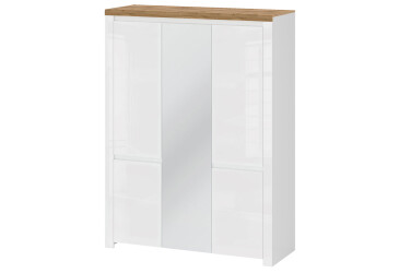 Skriňa päťdverová so zrkadlom Vigo 150x202x56 cm Biely lesk / Dub wotan