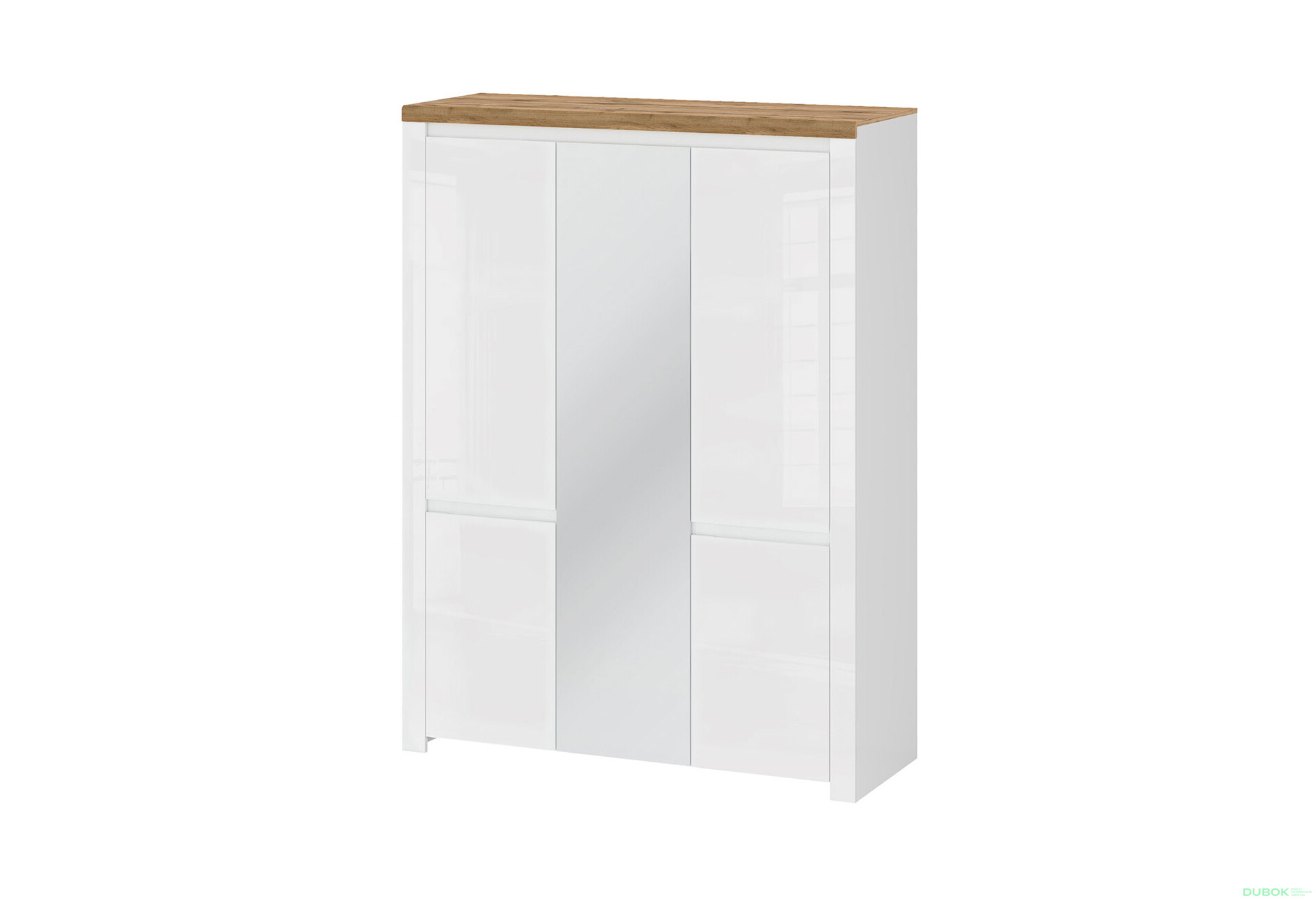 Fotografia 1 - Skriňa päťdverová so zrkadlom Vigo 150x202x56 cm Biely lesk / Dub wotan