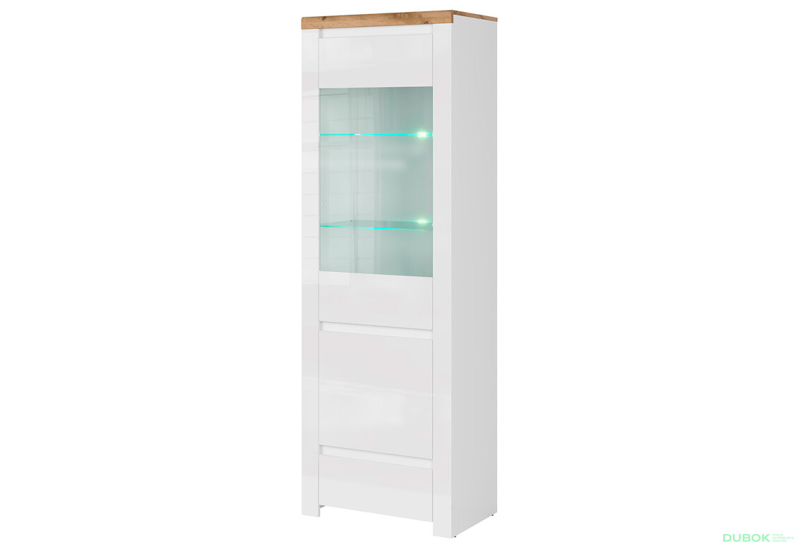 Vitrína 1d1w1s biely lesk / dub wotan Vigo - Fotografia 1 Fotografia 1 - Vitrína 1d1w1s biely lesk / dub wotan Vigo