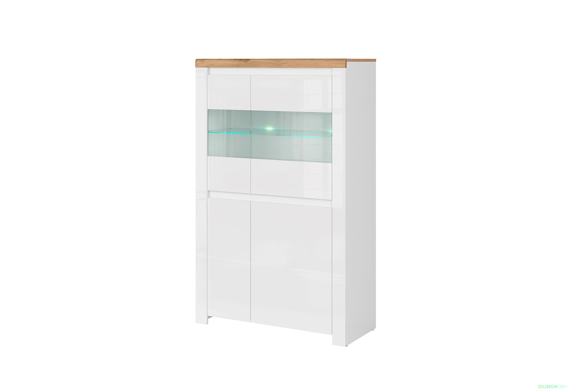 Vitrína nízka 2d2w biely lesk / dub wotan Vigo - Fotografia 1 Fotografia 1 - Vitrína nízka 2d2w biely lesk / dub wotan Vigo