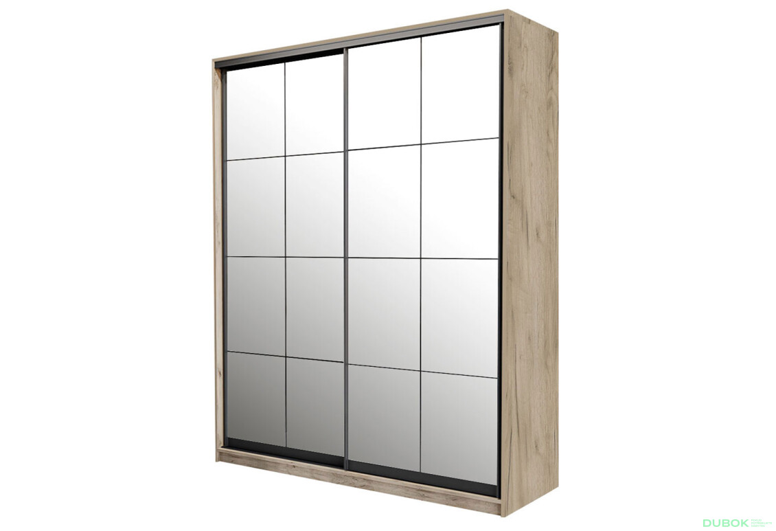 Skriňa s posuvnými dverami 2 zrkadlá 150x240x60 cm Loft Lines BL Dub kraft sivý