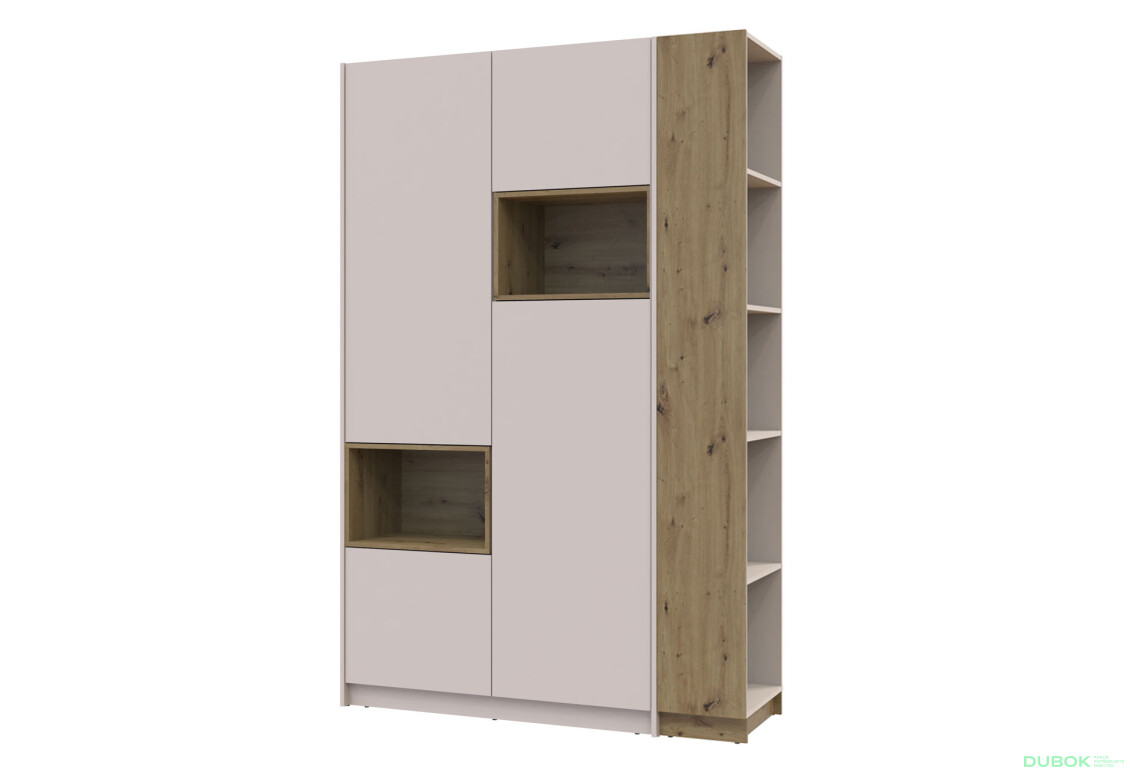 Skriňa s výklenkom Dale 2d + otvorený regál 167 cm, kašmír / dub artisan / kašmír