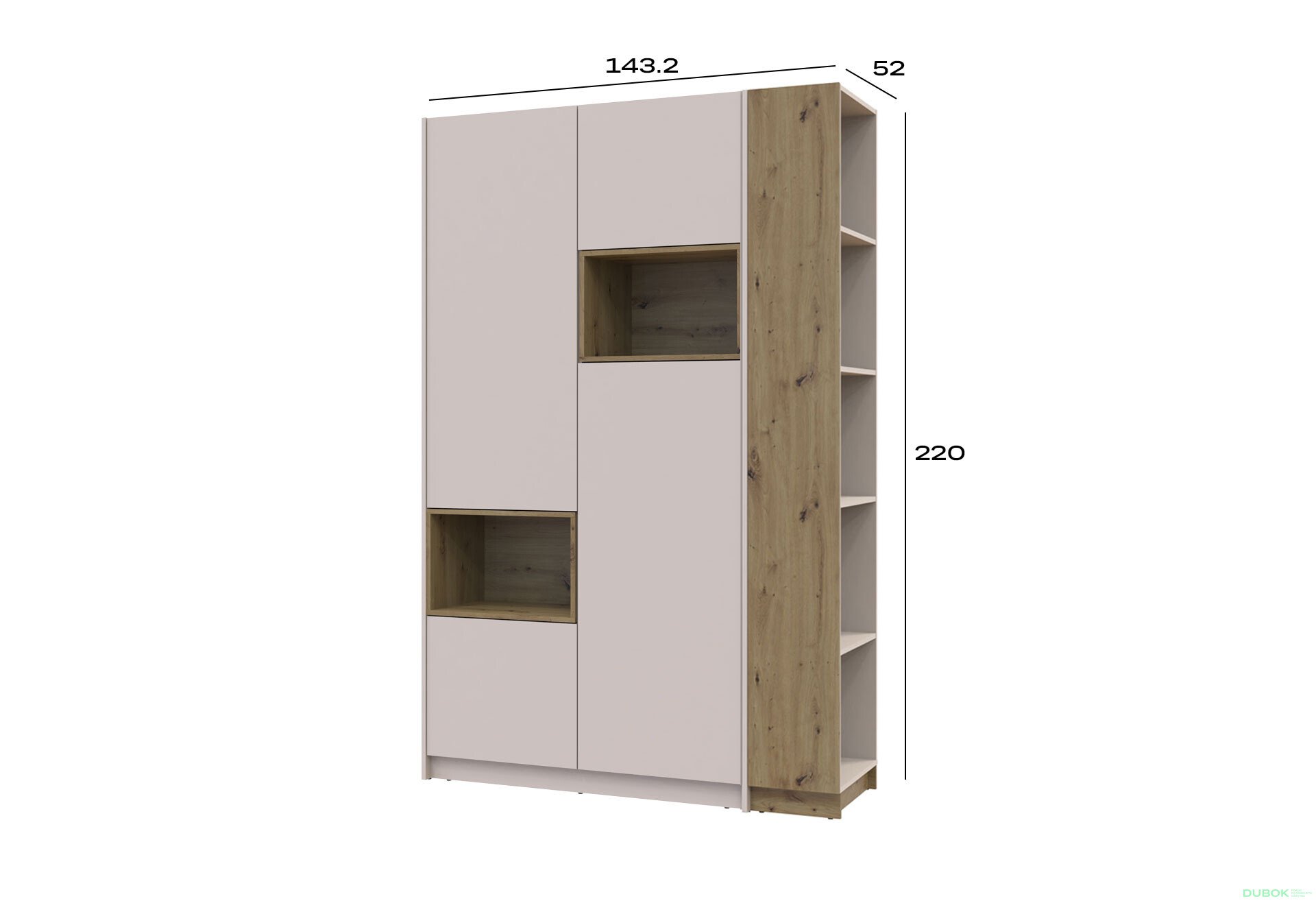 Skriňa s výklenkom Dale 2d + otvorený regál 167 cm, kašmír / dub artisan / kašmír - Fotografia 8 Fotografia 8 - Skriňa s výklenkom Dale 2d + otvorený regál 167 cm, kašmír / dub artisan / kašmír