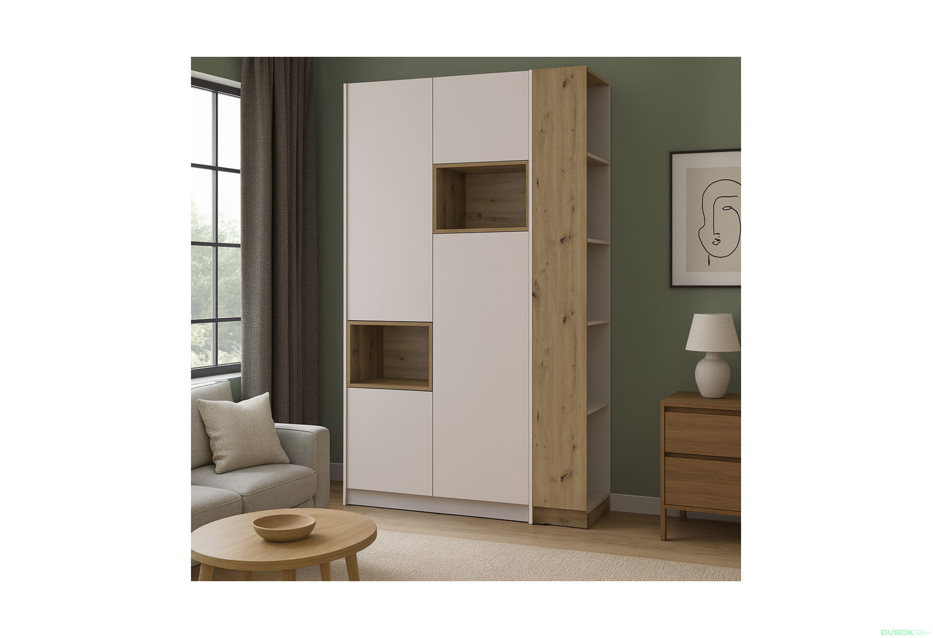 Fotografia 9 - Skriňa s výklenkom Dale 2d + otvorený regál 167 cm, kašmír / dub artisan / kašmír