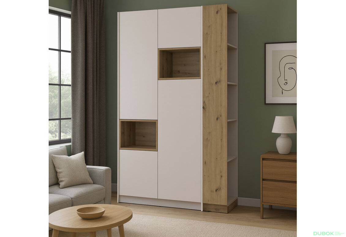 Fotografia 9 - Skriňa s výklenkom Dale 2d + otvorený regál 167 cm, kašmír / dub artisan / kašmír