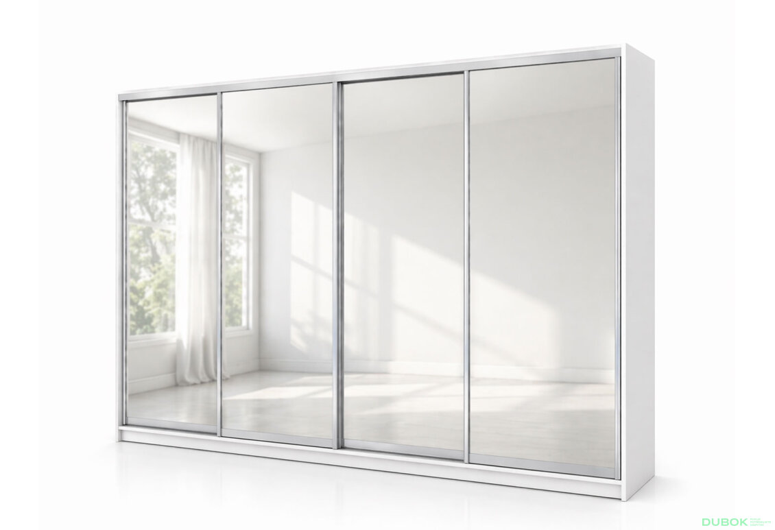Skriňa s posuvnými dverami 2200x3000x600 4 zrkadlá nymphaea alba, profil strieborný