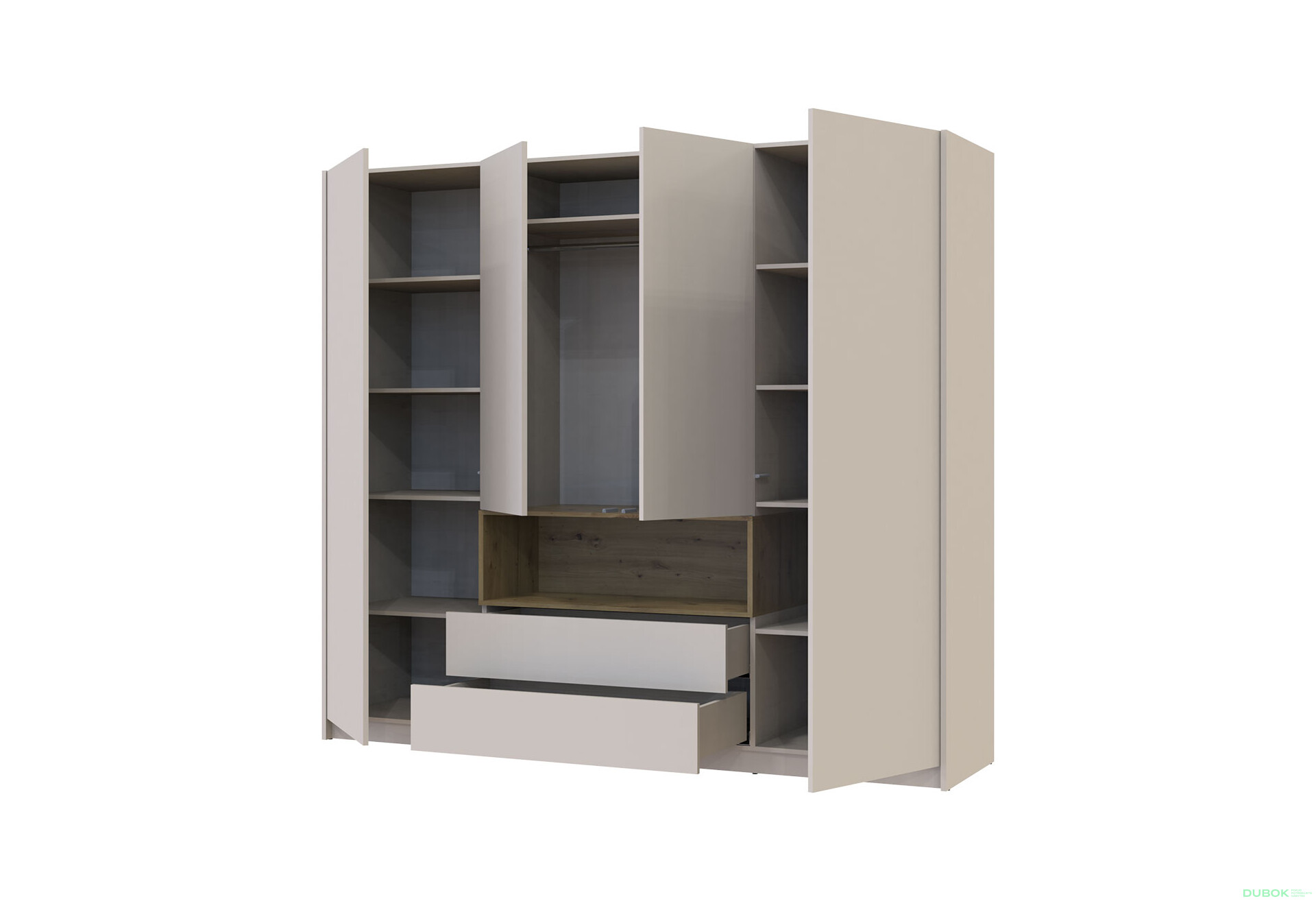 Skriňa štvordverová Dale 206x52x220 cm Kašmír/Dub artisan - Fotografia 2 Fotografia 2 - Skriňa štvordverová Dale 206x52x220 cm Kašmír/Dub artisan