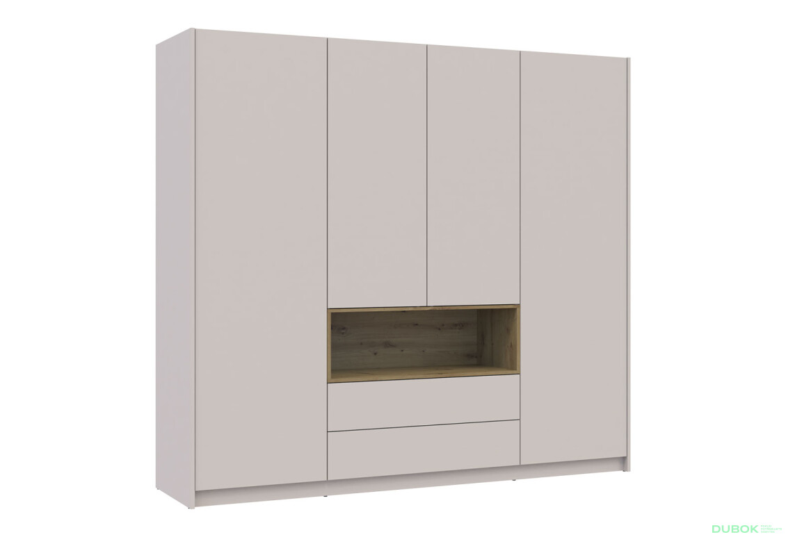 Skriňa štvordverová Dale 206x52x220 cm Kašmír/Dub artisan - Fotografia 4 Fotografia 4 - Skriňa štvordverová Dale 206x52x220 cm Kašmír/Dub artisan