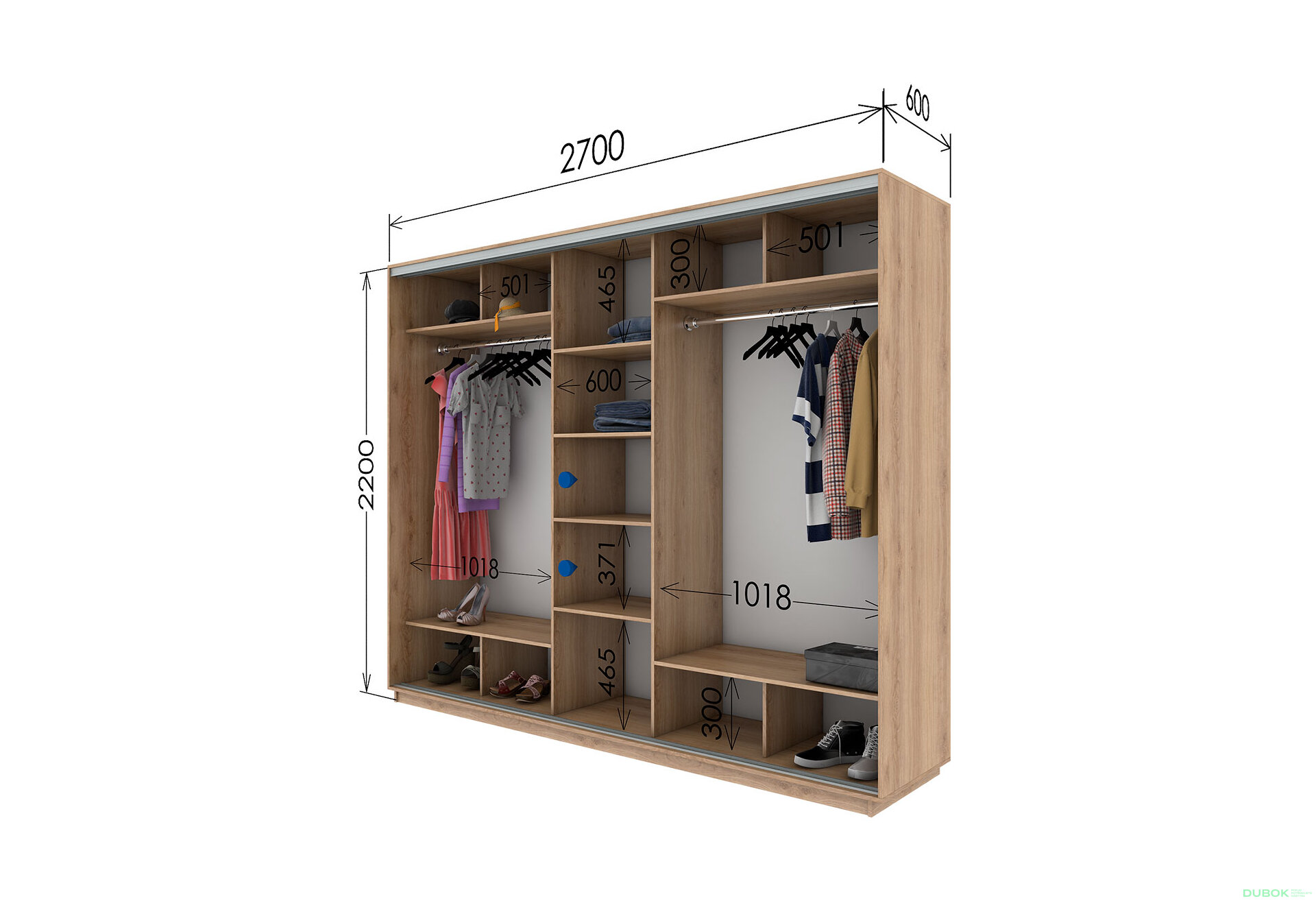 Fotografia 2 - Skriňa s posuvnými dverami 2200x2700x600 3DTD Dub Sonoma, profil strieborný