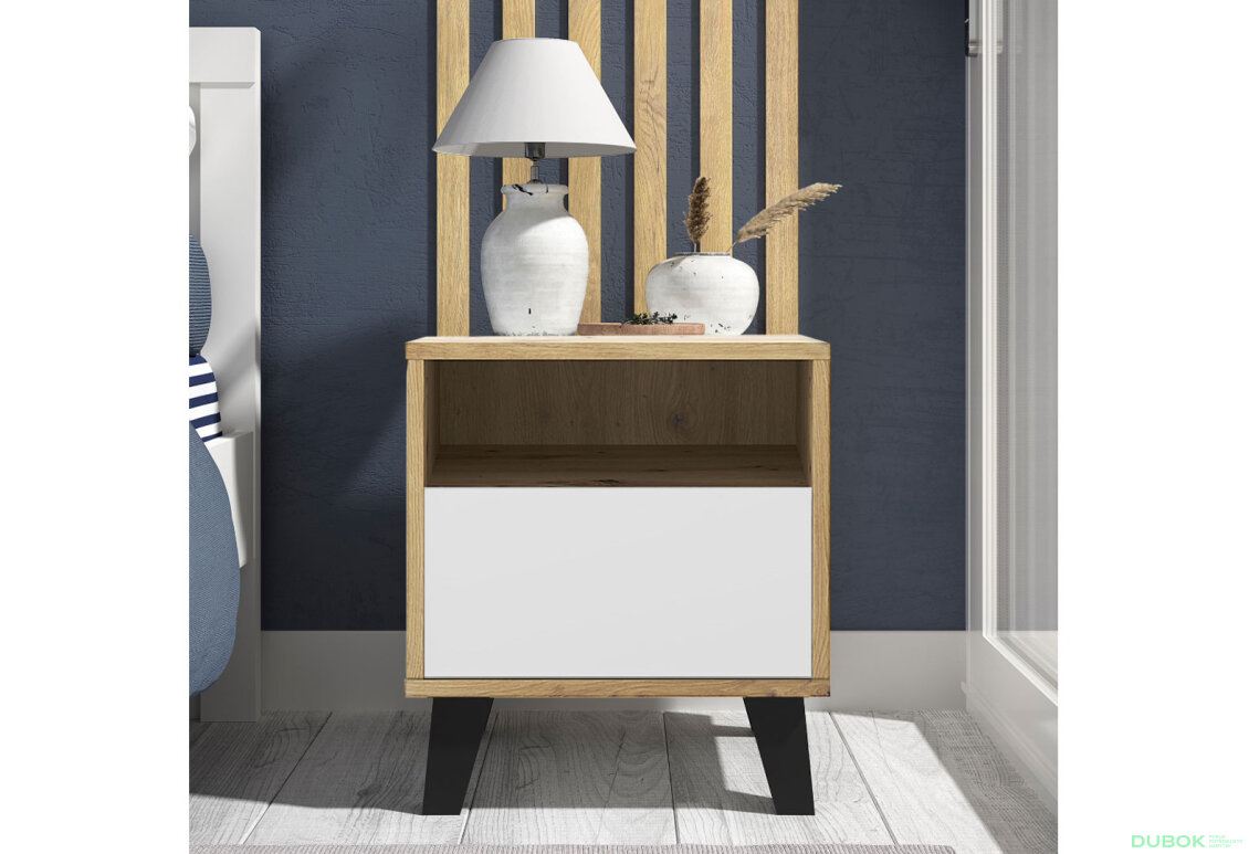 Fotografia 2 - Nočný stolík Borg 1s dub artisan / biely