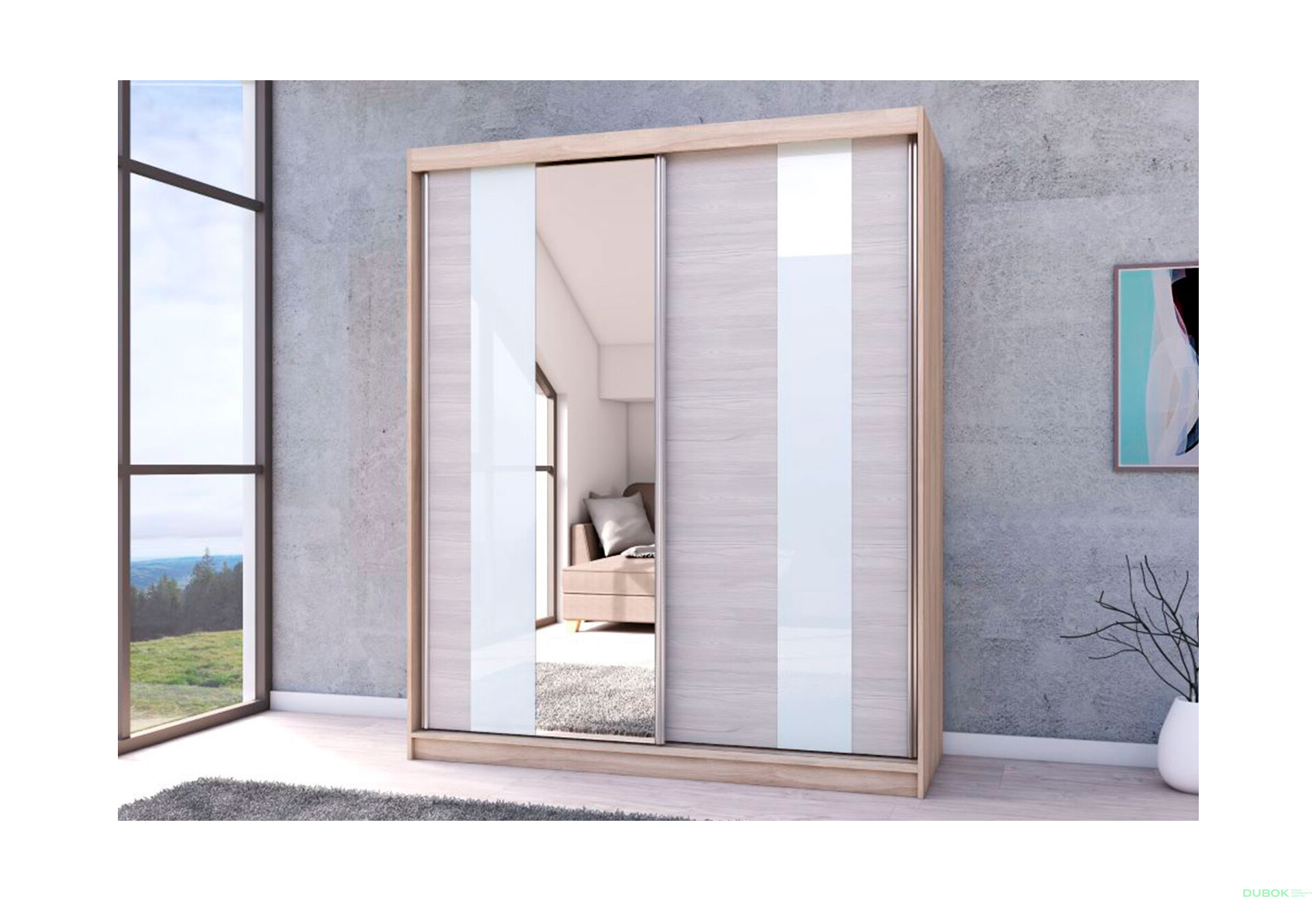 Fotografia 2 - Skriňa Multi 32, 183 dub sonoma + fasáda kathult + lacobel + zrkadlo