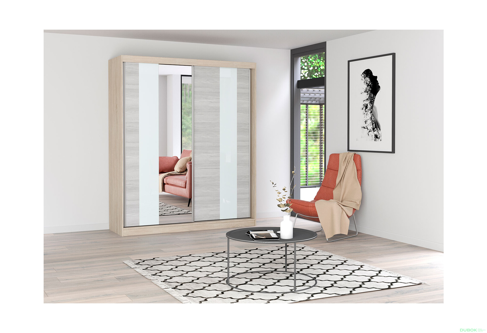 Fotografia 3 - Skriňa Multi 32, 183 dub sonoma + fasáda kathult + lacobel + zrkadlo