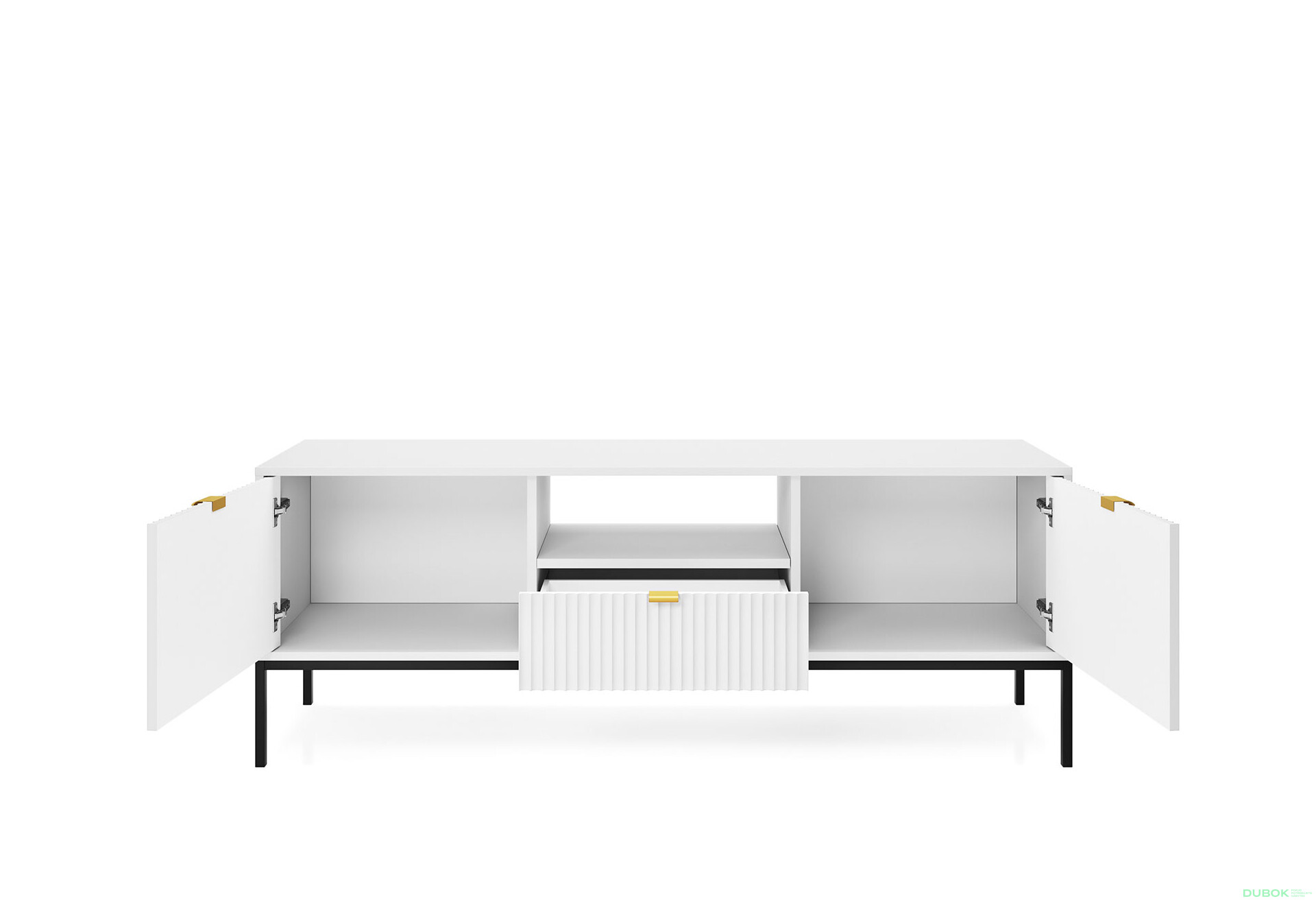 TV stolík RTV154 biely Nova Čierne nohy / zlatý úchytky - Fotografia 3 Fotografia 3 - TV stolík RTV154 biely Nova Čierne nohy / zlatý úchytky