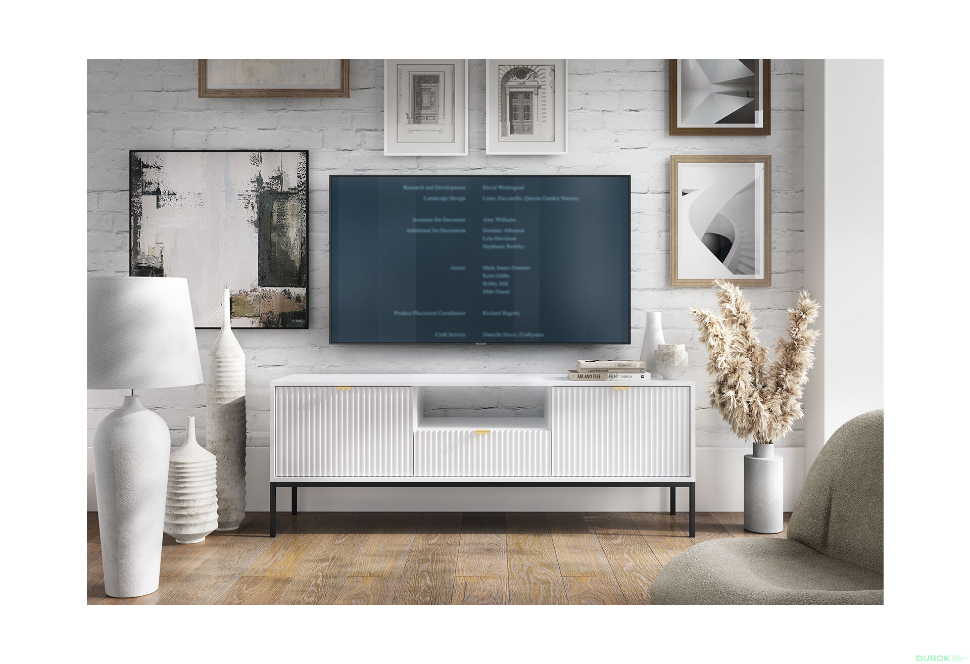 TV stolík RTV154 biely Nova Čierne nohy / zlatý úchytky - Fotografia 4 Fotografia 4 - TV stolík RTV154 biely Nova Čierne nohy / zlatý úchytky